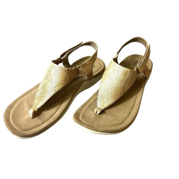 Abeo Bio.System Womens Sz 9.5N Gold Faux Leather Sling Back Thong Summer Sandals - Picture 3 of 10